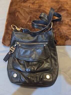 Black Leather Crossbody Bag with Gold Hardware By B.Makowsky